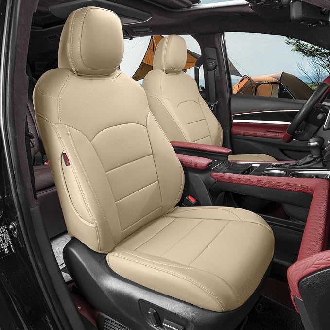 coverdream Sienna Car Seat Covers Custom Fit for 2011-2020 Toyota Sienna XLE,Limited,Limited Premium,2nd Row Captain Seats w/Leg Rest,Waterproof Leather Seat Protector(Full Set,Beige)