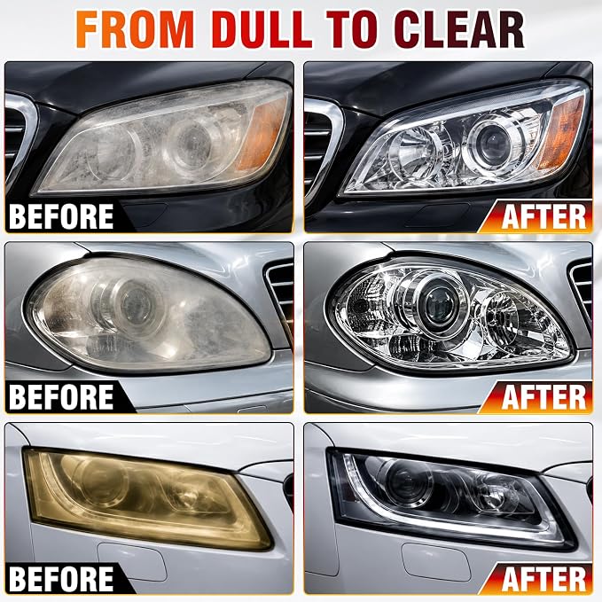 Car Headlight Restoration Kit, Vehicle Headlight Cleaner for Yellowed, Oxidized, Foggy and Cloudy Headlights, Headlight Repair Kit Helps Improve Night Driving Visibility for Cars, Trucks and SUVs