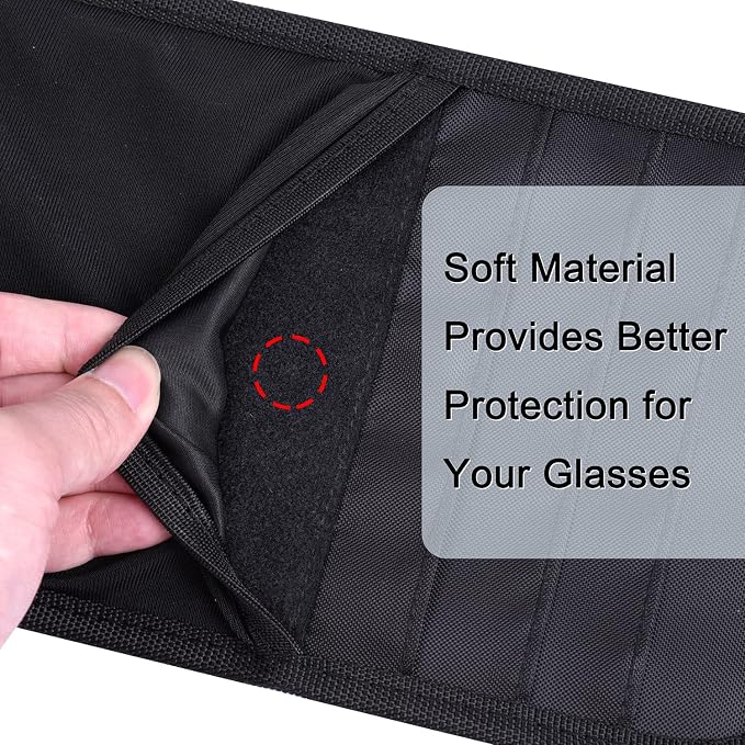 Wisdompro Car Sun Visor Storage Pouch, Sunglasses Bag & 3 CD Sleeves, Black | with Pen Holder and Elastic Strap, Auto Sunvisor Organizer Pocket for Glasses, Document, Card, DVD, Papers, Receipts