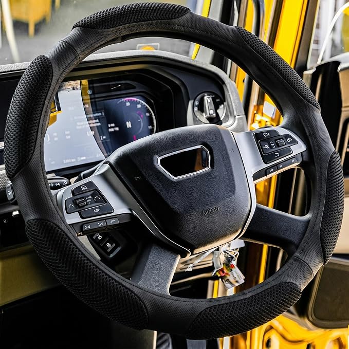 DaisyInner 17.5-18 Inch Steering Wheel Cover for Semi Truck No-Slip & Comfy Grip for Semi Trucks, Rv, Big Rig and 18 Wheelers(Mesh C,Leather,Black)