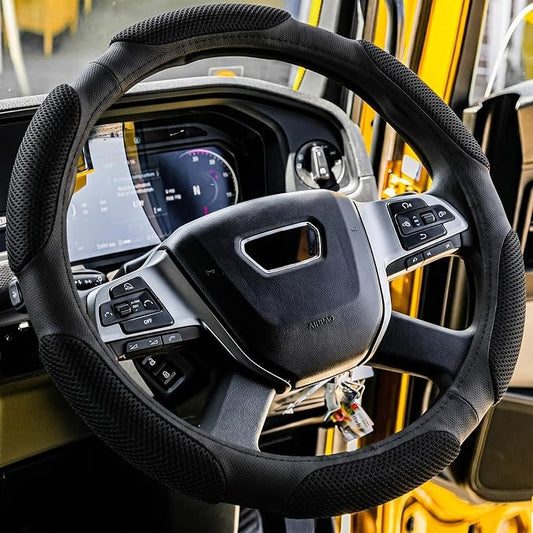DaisyInner 17.5-18 Inch Steering Wheel Cover for Semi Truck No-Slip & Comfy Grip for Semi Trucks, Rv, Big Rig and 18 Wheelers(Mesh C,Leather,Black)