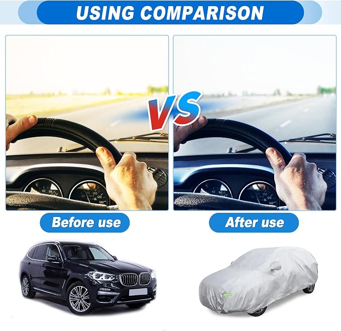 ACROPIX 2XXL Waterproof Car Cover for SUV Cars All-Weather Protection Against Rain, Sun, Snow Full Exterior Cover with Windproof Straps Universal Fit for SUVs