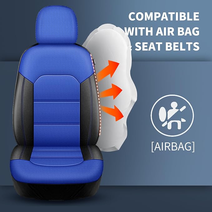 HChengkikz Front Car Seat Covers, Air Mesh, Breathable (Black + Blue) | Airbag Compatible, Automotive Comfort Protection, Universal Fit for Most Cars,Trucks,SUVs