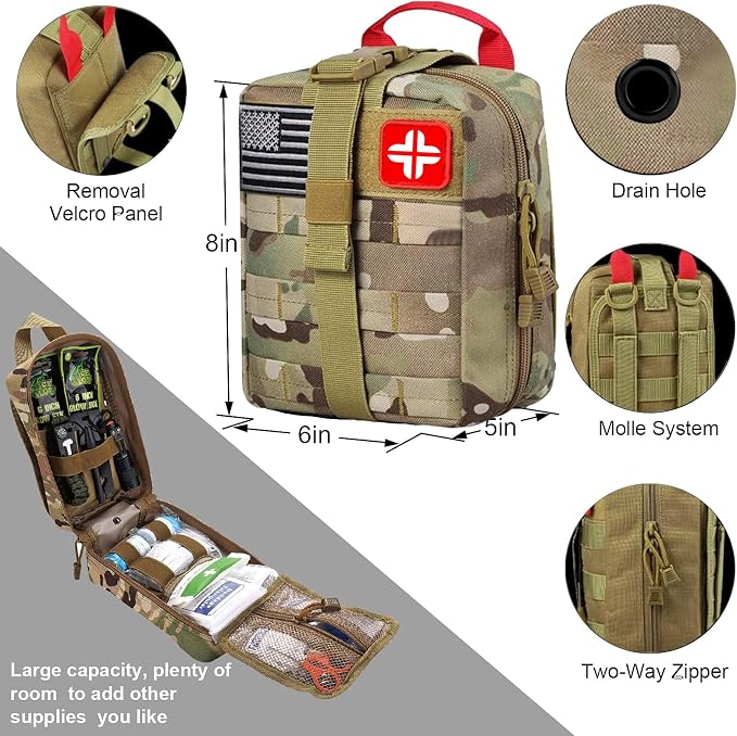 LUXMOM Survival Kit and First Aid Kit, 142Pcs Professional Survival Gear and Supplies Equipment with Molle Pouch, Gift for Fathers Day Men Dad Husband Camping Hiking Hunting Outdoor Adventure