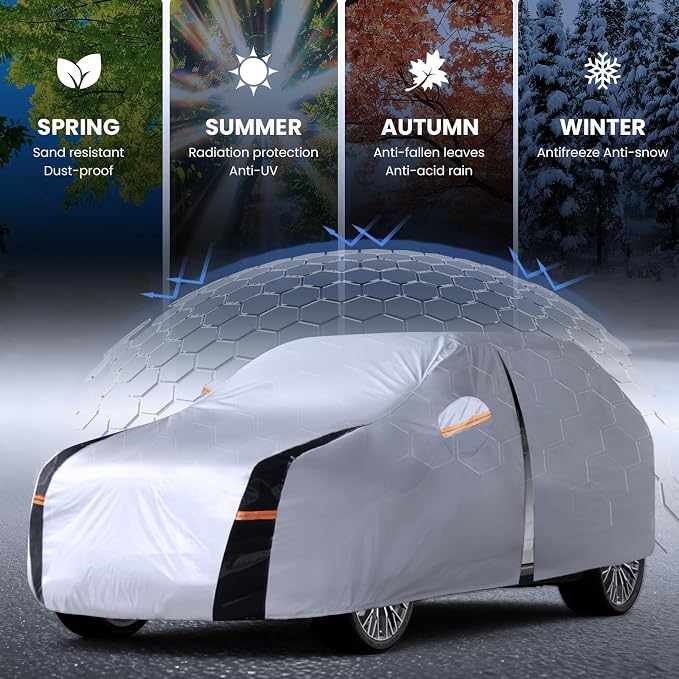 SUV Car Cover Waterproof All Weather, 10 Layers Outdoor Car Covers for Automobiles - Sun & Rain Protector Full Exterior Covers. Custom Fit Suburban, GMC Yukon XL, Cadillac Escalade, etc(Size S5)