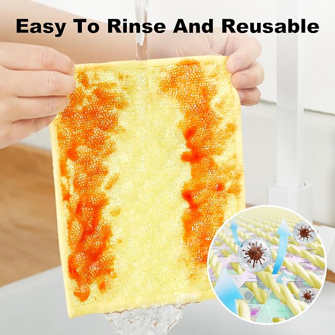 JOYMOOP Bubble Mesh Microfiber Cleaning Cloth, Reusable Non-Scratch Cleaning Rags, Dual-Sided Dish Cloths, Multipurpose Dish Rags for Dishwashing, Kitchen, Stainless Steel-6 Packs, Yellow