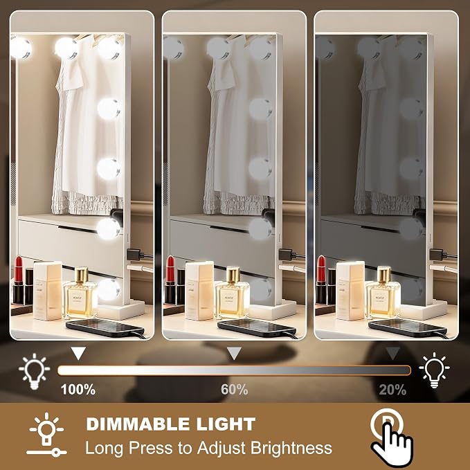 Ratsamee 26" x 20" Hollywood Vanity Mirror with Lights, 16 Dimmable Bulbs, 3 Color Lights,Make Up Lighted Mirror, Aluminum Metal Frame, USB Charging Port