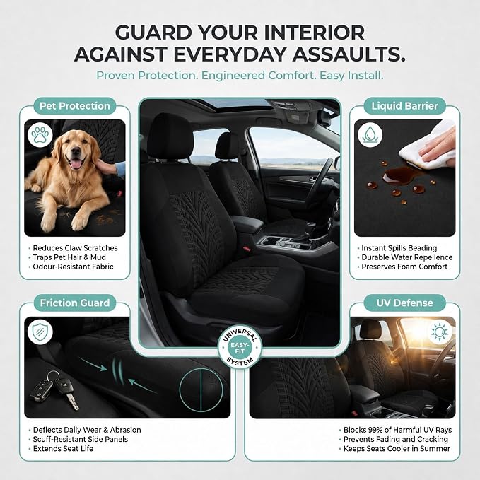 FH Group Front Set Travel Master Car Seat Covers - Covers for Low Back Car Seats with Removable Headrest, Universal Fit, Automotive Seat Cover, Airbag Compatible Car Seat Cover for SUV, Sedan Black