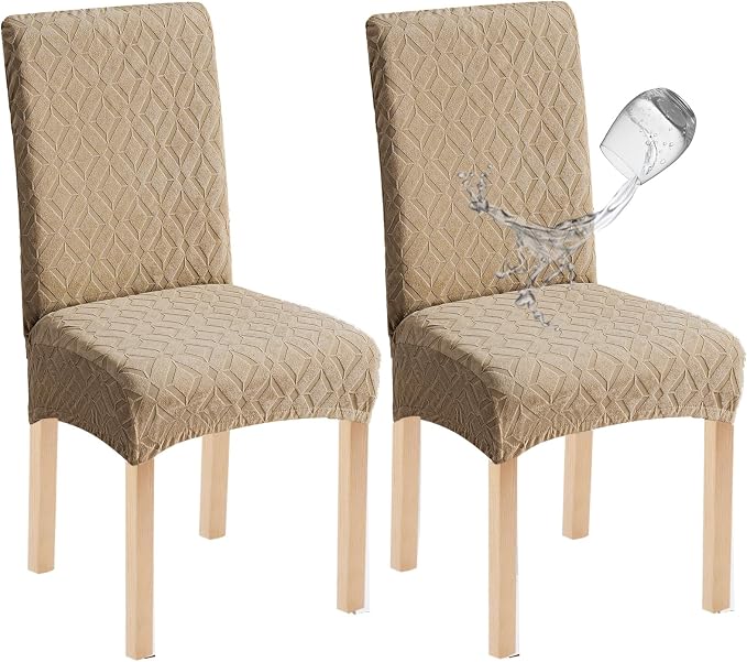 Genina Waterproof Chair Covers for Dining Room Set of 2, Removable Washable Chair Slipcover Protectors, Khaki