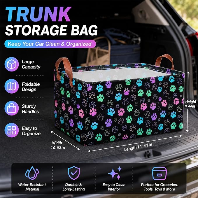 Bow Car Trunk Organizer 20L Collapsible Auto Storage Basket with Handles | Waterproof Soft Storage Chest,Shopping Grocery Bags Rectangle Fabric Bins Storage Box for Car SUV,Bow Gifts for Women Driver