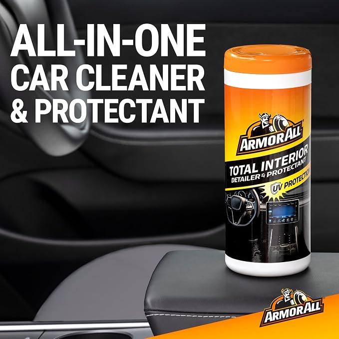 Armor All Total Interior Detailer and Protectant Wipes, 30 Count Canister | Car cleaner wipes for dashboards, consoles, seats, glass, and tech screens with Spring Air scent and no-shine finish
