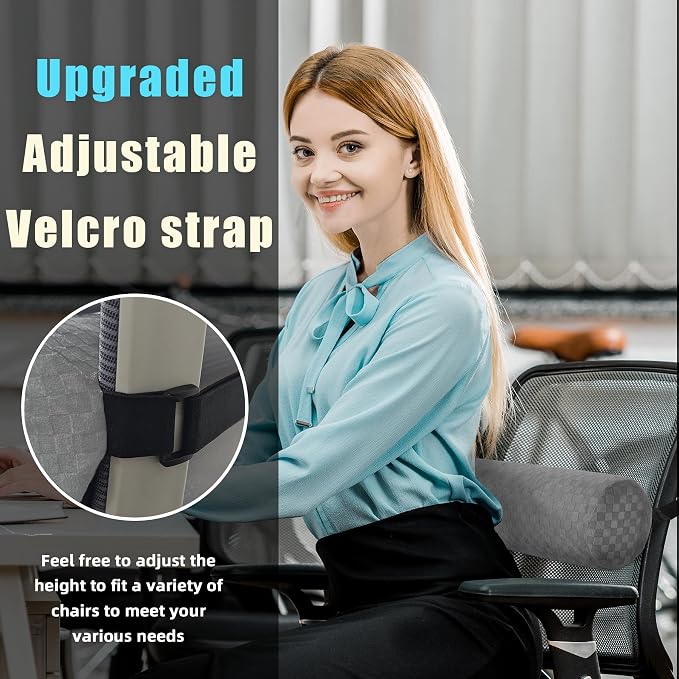 Coeyese Lumbar Roll Pillow for Lower Back Support, Light Grey, 15*4.3'' | Removable Pillowcase, Upgraded Adjustable Strap, Suitable for Office, Chair, Car, Seat Pain Relief & Improving Posture