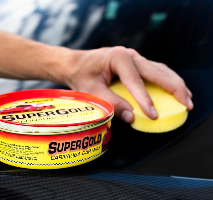 ABRO Super Gold Carnauba Car Wax - Long-Lasting Protection & High Gloss Shine, Car Wax Paste for Cars, Motorcycles, Boats, Safe on All Paint Finishes, Includes Sponge, 8 oz, Pack of 2