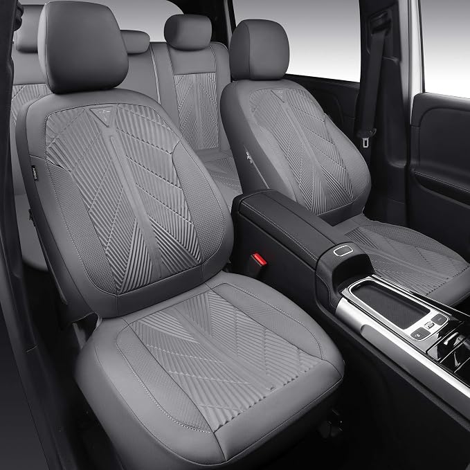 CAR PASS Waterproof Car seat Covers Full Sets Neoprene Wetsuit, All-Weather Non-Slip Durable, Universal Fit for SUV Sedans Trucks Vans Automotive, Armrest Airbag Compatible, 3D Emboss All Gray
