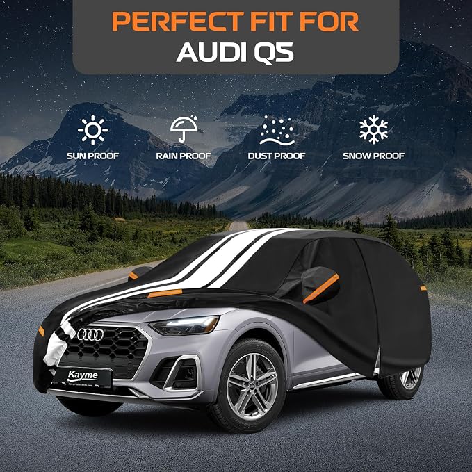 Kayme Heavy Duty Car Cover Custom Fit for Audi Q5/SQ5 (2008-2026) Waterproof All Weather for Automobiles, Gift with Tape/Towel, Outdoor Full Exterior Cover Rain Snow Sun UV Protection.