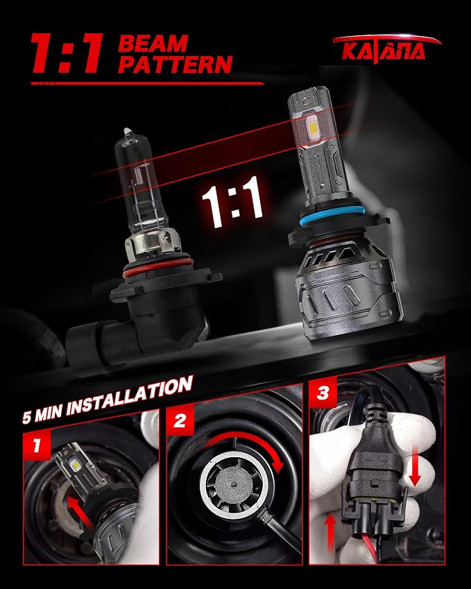 Katana 9006 Bulb, HB4 400% Brightness 6500K 1:1 Size Plug and Play Fog of 2 | Cooling Fan,360°Beam Angle