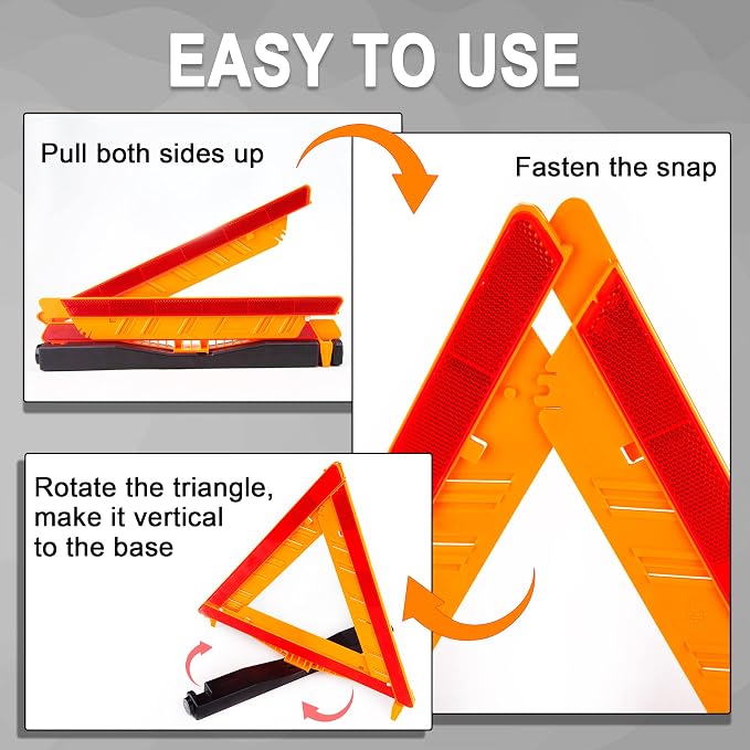 CARTMAN 12PK DOT Approved Foldable Road Safety Warning Triangles | Heavy weighted anti-tip base, high visibility reflect panels, fully compliant with US FMVSS 571.125 roadside safety rules
