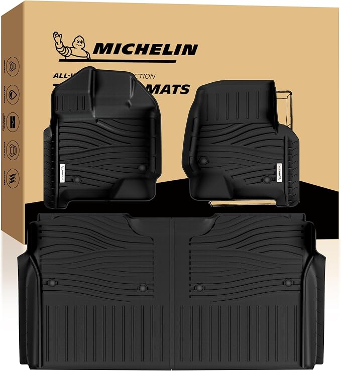 Michelin Vehicle Mats, All-Weather TPE Custom Fit Liner for 2015-2026 Ford F150/2022-2025 Lightning SuperCrew (2nd Row w/o Fold Flat Storage) Bucket Seat Carpet Floor, Elite