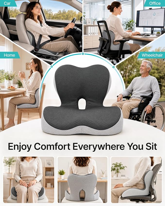 PEGZONE Seat Cushion with Lumbar Support, Memory Foam Cushion for Chair | Ergonomic Lumbar Support Pillow，Chair Cushion for Office , Car, – Orthopedic Pain Relief Cushion,For Back, Tailbone, Gray