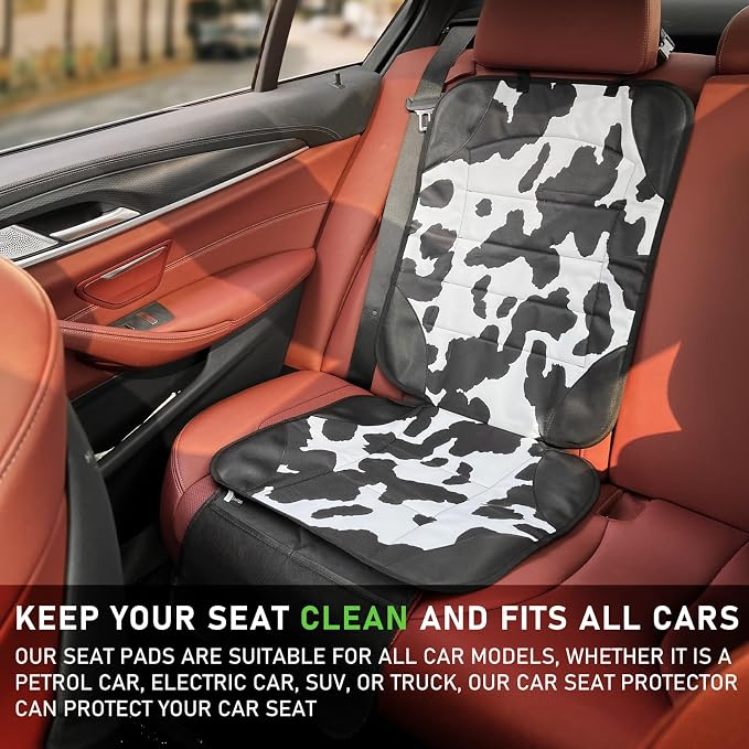 Siivton Car Seat Protector for Child Car Seat,Waterproof Car Seat Cover with Thick Padding, Non-Slip Backing, Protects Fabric & Leather Seats, 2 Mesh Storage Pockets(Cow Print)