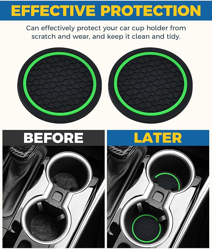 4PCS Car Coasters,Car Accessories Car Cup Coasters,Car Accessories Interior,2.75 Inch Car Coasters for Cup Holders,Universal Non-Slip Car Cup Holder Coaster for Most Vehicle Truck (Black&Green)