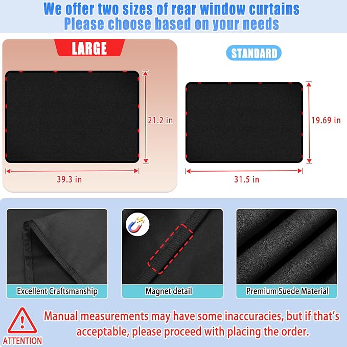 ZATOOTO Rear Window Cover for Privacy,Soft Suede for Durable,21.2×39.3in | Light Blocking Sun Shades for Camping, Stay Cool & UV Protection, Rear Window Sunshade for Babies