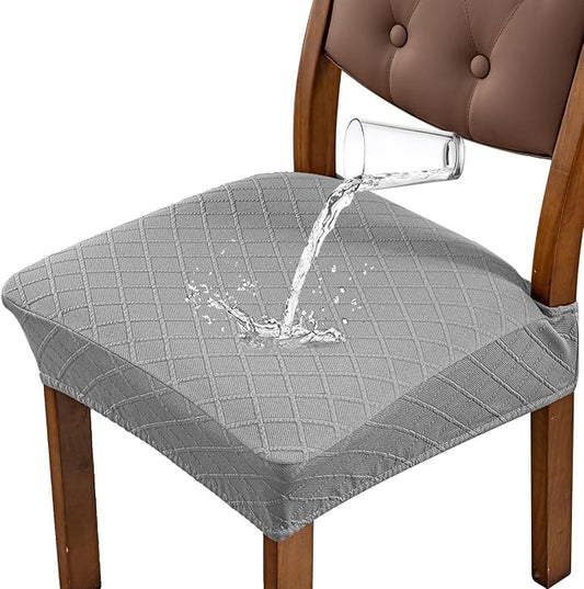 Genina Waterproof Seat Covers for Dining Room Chairs Covers Dining Chair Slipcovers Protector, No Rear Covers (Grey, 6 Pcs)