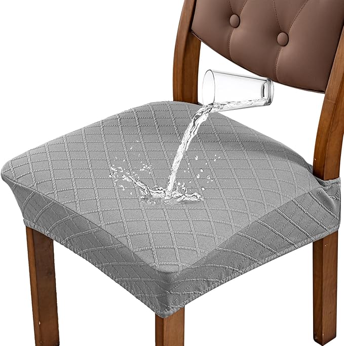 Genina Waterproof Seat Covers for Dining Room Chairs Covers Dining Chair Slipcovers Protector, No Rear Covers (Grey, 4 Pcs)