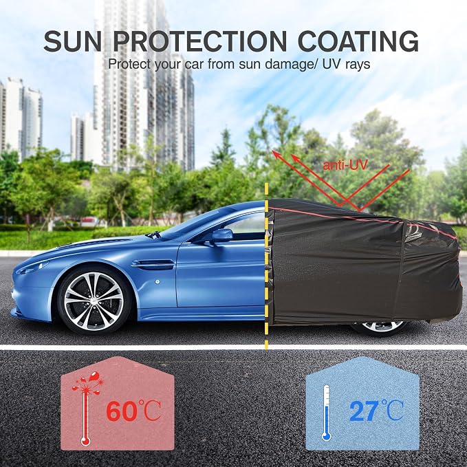 Car Cover Waterproof All Weather, 6 Layers Full Exterior Covers with Zipper Cotton, Mirror Pocket. Outdoor Car Cover UV Snow Rain Wind Dust All Weather Outdoor Protection for Sedan (190-195 inch)