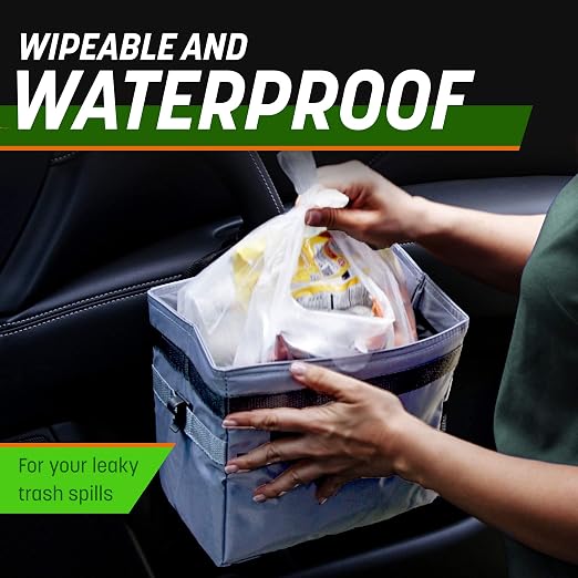 Drive - Car Trash Can - Collapsible, Leakproof Garbage Bin with Adjustable Strap and 20 Trash Bags - Car & Truck Accessories for Men and Women - Grey with Lid
