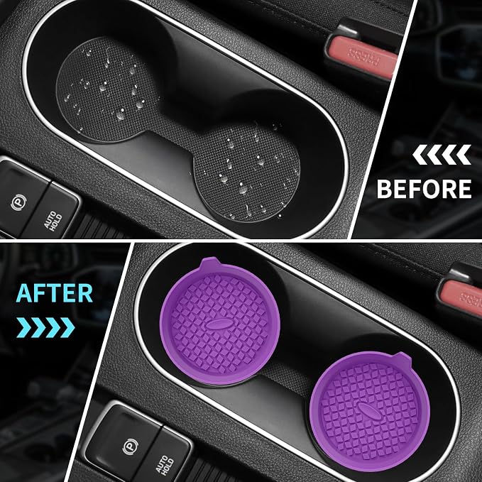 ME.FAN Car Cup Holder Coasters [4 Pack] Silicone Cups Mats, Automotive Universal Non-Slip Recessed Interior Accessories Deep Purple
