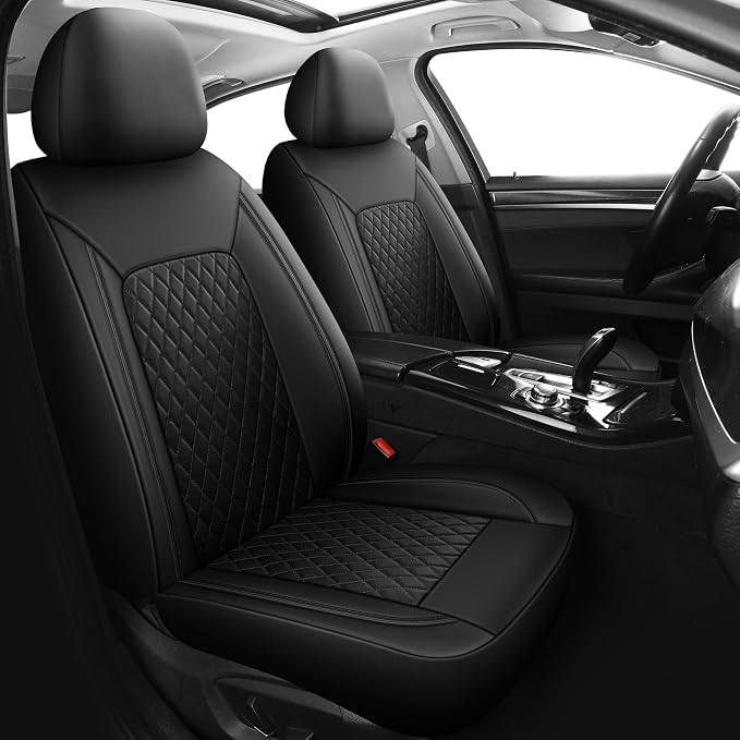 HChengkikz Faux Leather Front Car Seat Covers, 2 Pack Seat Protectors | Easy to Install Auto Interior Accessories Universal Fit for Sedans, SUVs, Trucks, Vans