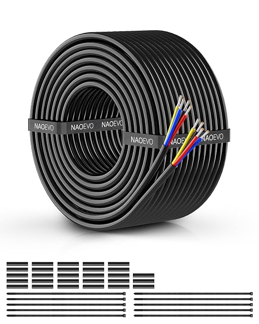 NAOEVO 16 Gauge Wire 4 Conductor Electrical Wire, 16 AWG Stranded PVC Cord, 12V Low Voltage/Tinned Copper/Flexible Cable for Automotive Wiring, Lamp Cord, Marine Cable (50FT)