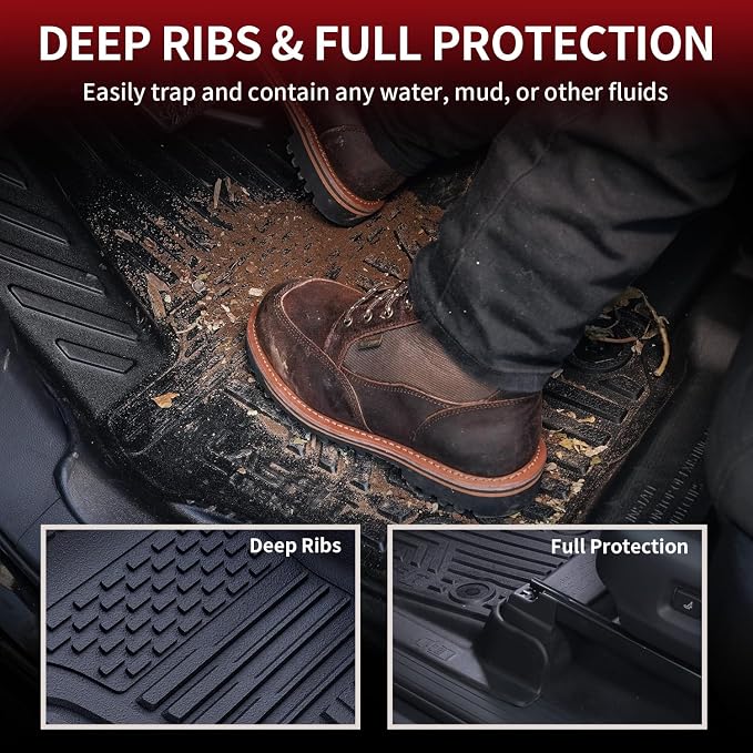LASFIT Floor Mats for Ram 1500 Quad Cab 2025 2026 Bucket Seat(Not for Bench Seating, Not for Crew Cab), All Weather TPE Custom Fit Car Mats Floor Liners 1st & 2nd Row, Black