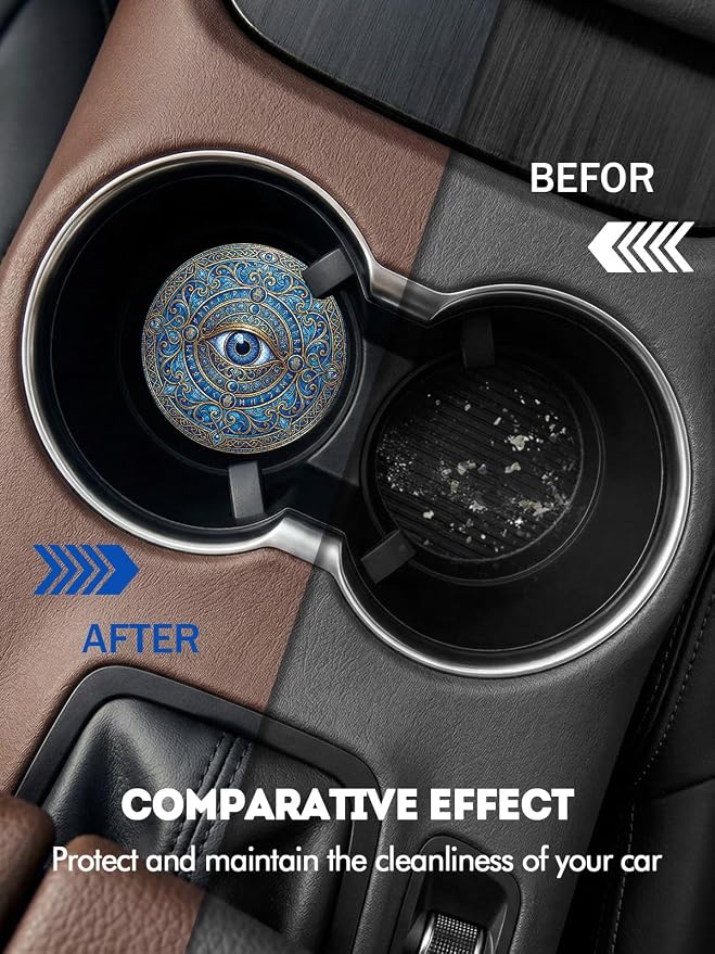 WOCOCN Car Coasters for Cup Holders - 2 Pack 2.75" Universal Rubber Car Cup Coaster, Non-Slip Waterproof Car Interior Accessories, Cute Car Decor Gifts for Women and Men (Blue Eyes)