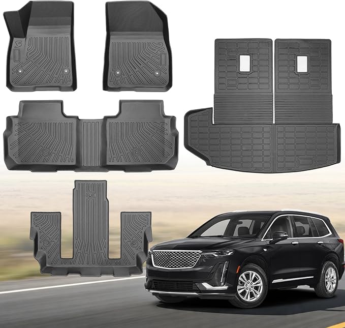 Floor Mats for 2020-2026 Cadillac XT6 6 Seats, Custom Fit TPE Liners | All Weather Floor Liners Fit Cadillac XT6 Heavy Duty Car Mats 3 Row & Trunk with Backrest Mat Accessories Odorless Anti Slip