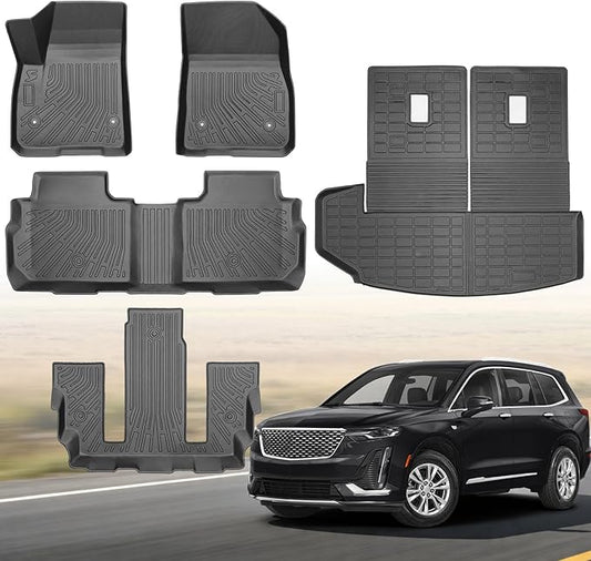 Floor Mats for 2020-2026 Cadillac XT6 6 Seats, Custom Fit TPE Liners | All Weather Floor Liners Fit Cadillac XT6 Heavy Duty Car Mats 3 Row & Trunk with Backrest Mat Accessories Odorless Anti Slip