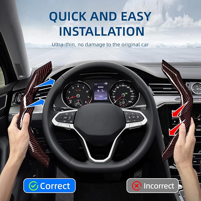 Carbon Fiber Steering Wheel Cover 2PCS Segmented Clip-on Protector (Brown) | Universal Fit, Anti-Slip Lining, Sporty Style, Car Interior Accessory for Men and Women