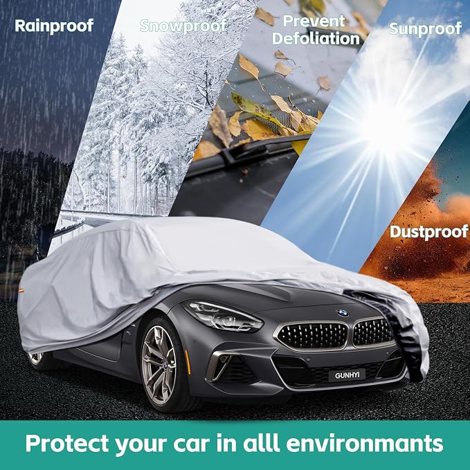 GUNHYI 6 Layers Car Cover for Coupe Sports Waterproof All Weather, Heavy Duty Full Exterior Cover Suitable for Audi TT, BMW Z4, Subaru BRZ, Porsche 718 Boxster Cayman etc. Size A2 (See Size Chart)