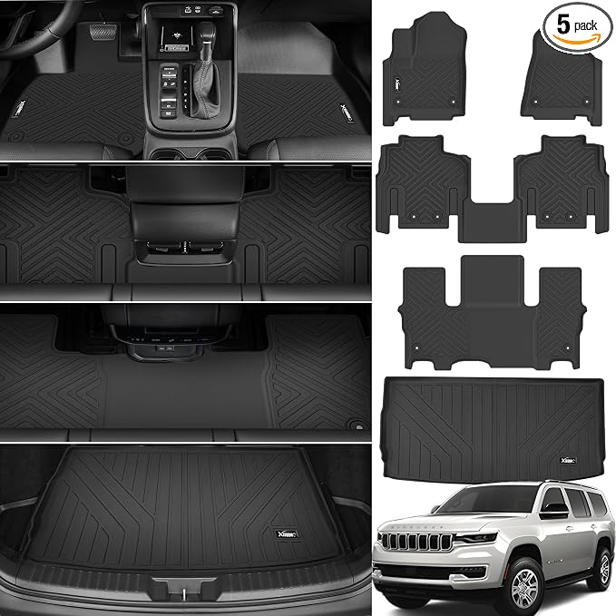 Floor Mats for 2022 2023 2024 2025 Jeep Wagoneer 7 Seats with Trunk Mat All Weather TPE Protection 3 Rows Car Floor Liners Full Set with Cargo Liners for Jeep Wagoneer Accessories | All Weather TPE Protection 3 Rows Car Floor Liners Full Set with Cargo...