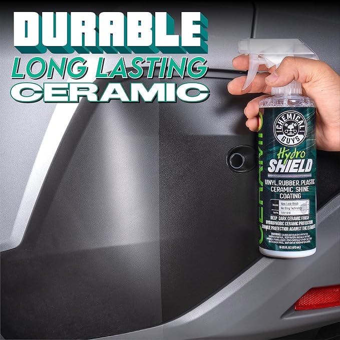 Chemical Guys, HydroShield Vinyl, Rubber & Plastic Ceramic Coating, 16 oz | Ceramic shine coating revives interior and exterior trim, tires and plastic, adding gloss and a protective layer