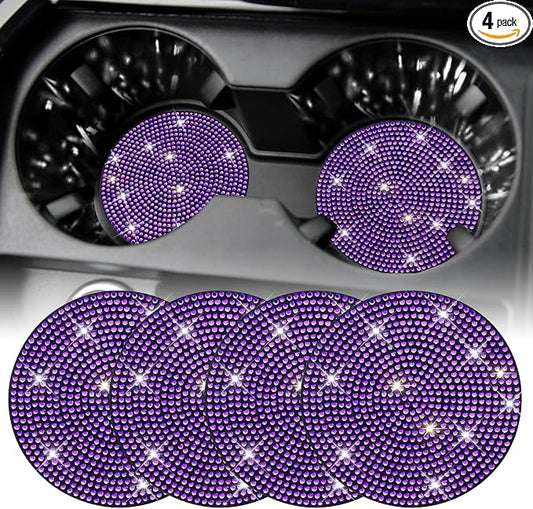 SINGARO Bling Cup Holder Coasters for Car, 4PCS Universal Non-Slip Cup Holder, Embedded Decorative Coasters, Shiny Crystal Car Interior Accessories Gifts for Women (Purple)