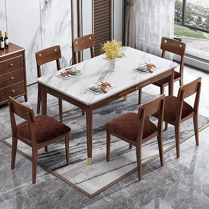 Genina Waterproof Seat Covers for Dining Room Chairs, Stretch Chair Covers Removable Washable Dinning Room Kitchen Chair Seat Cushion Slipcovers (Jacquard-Chocolate, 4 PCS)