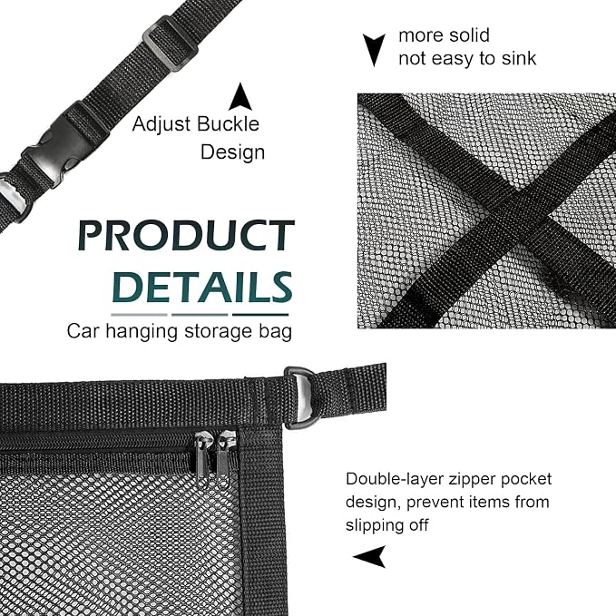Car Ceiling Cargo Net, 31.5" x 21.7" Double-Layer Ceiling Cargo Net, Car Overhead Storage Mesh Organizer for Camping Overlanding, Universal Overhead Net for Truck, SUV, Van