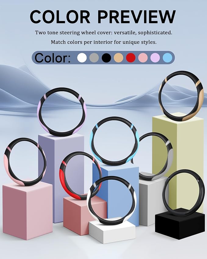 Cxtiy Car Steering Wheel Cover for Men Women Universal Leather Steering Covers for Car SUV (Full-Black)