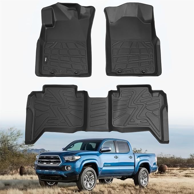 KARPAL Floor Mats for Toyota Tacoma 2005-2015 Double Cab (Footwell Coverage), Custom Fit All Weather TPE Floor Liners, 1st & 2nd Row Mat, Tacoma Accessories
