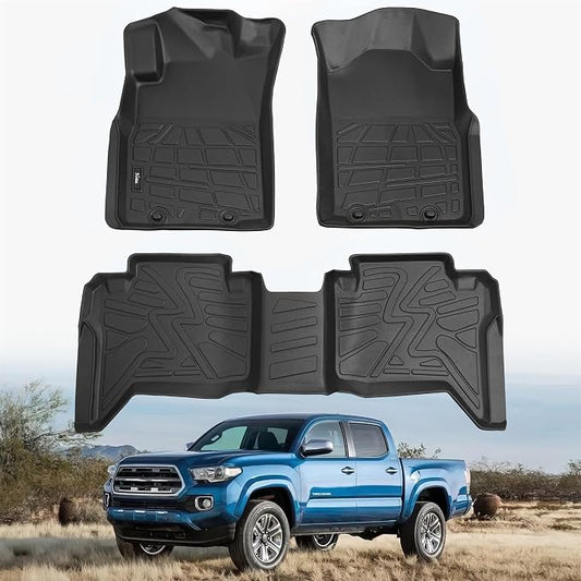 KARPAL Floor Mats for Toyota Tacoma 2005-2015 Double Cab (Footwell Coverage), Custom Fit All Weather TPE Floor Liners, 1st & 2nd Row Mat, Tacoma Accessories