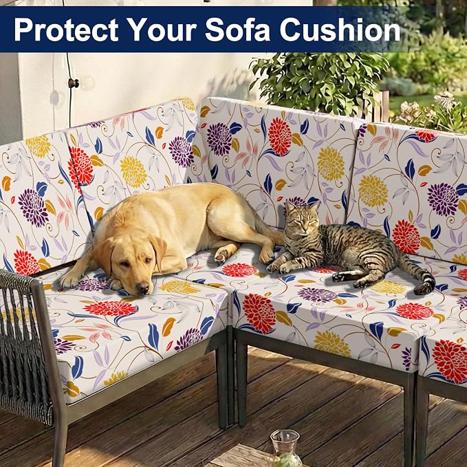 Smiry 4 Pcs Waterproof Patio Cushion Covers, Stretch Outdoor Furniture Covers