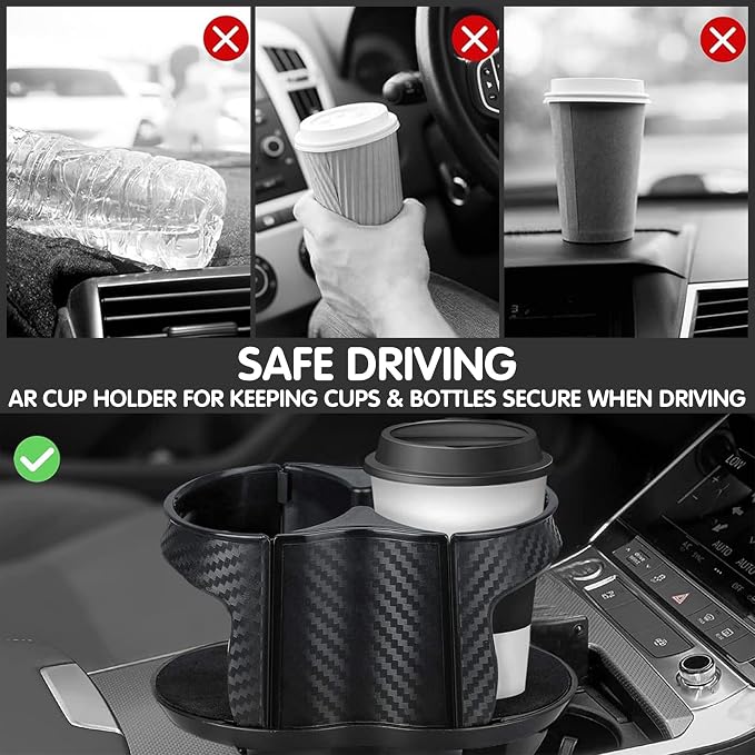 Reofrey 2-in-1 Multifunctional Car Cup Holder Expander Adapter, Universal Double Cup Holder with Adjustable Bracket, Elastic Open-Close Mouth, Fits Most Hydro Flask Bottles and Cups