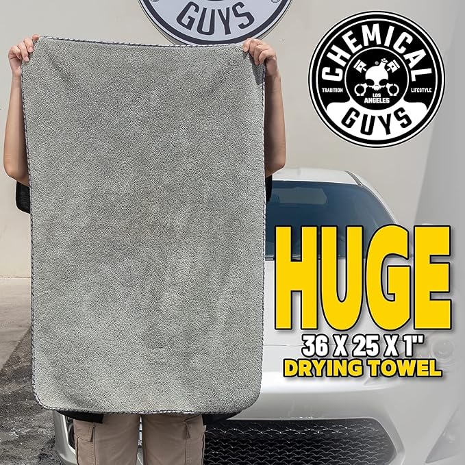 Chemical Guys, Woolly Mammoth Large Drying Towel, Gray, 36 x 25 in, 2 Pack | Ultra-plush oversized towel soaks up water fast to dry the whole vehicle, soft and scratch-free on paint, two pack